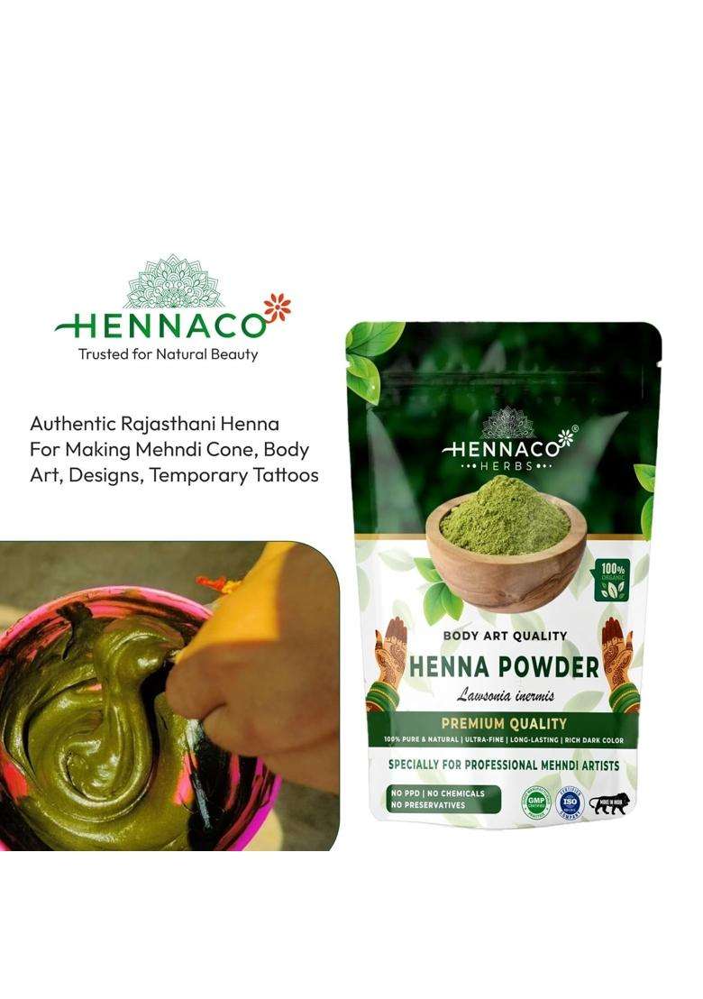 Hennaco Professional Mehendi Combo 5X Filtered Premium Mehendi Powder 400G Plus Pure Eucalyptus Essential Oil - Indya