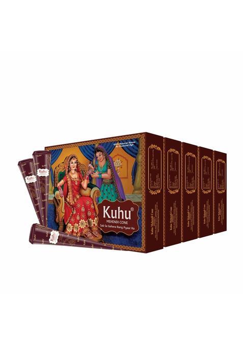 Kuhu Henna Based Natural Mehendi Cones 12 Cones Per Box for Hand Art and Temporary Freckles Pack of 60