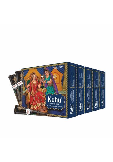 Kuhu Natural Henna Based Mehendi Cones 60 Cones for Hand Designing and Temporary Artificial Freckles Set of 12