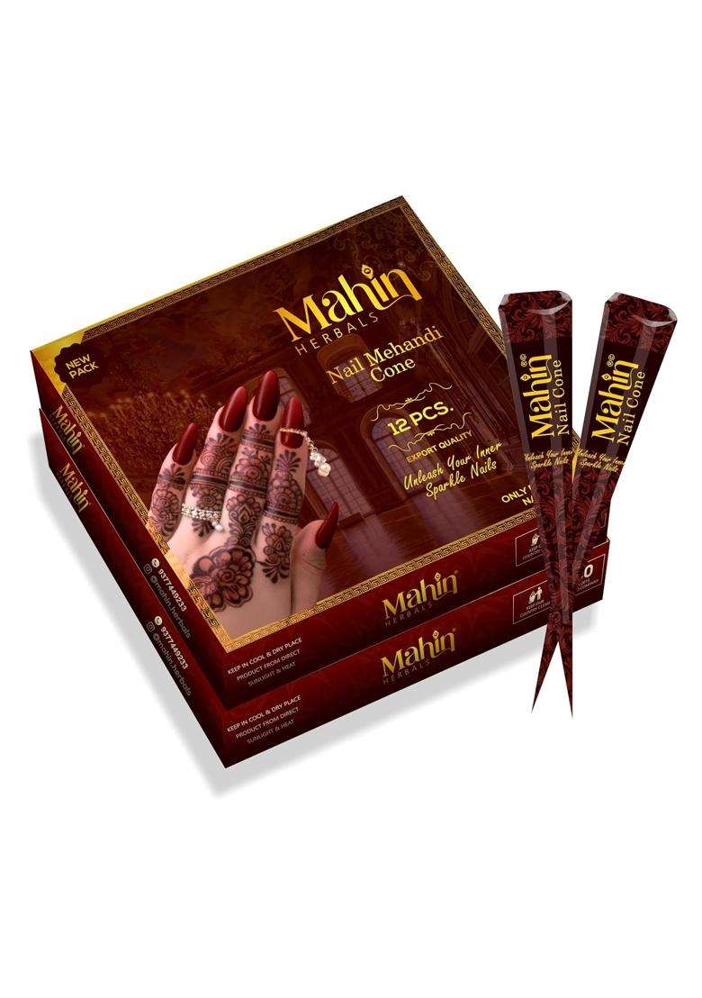 Mahin Herbals Mehndi Cone for Nails Ready to Use Natural Herbal Henna Cone Pack of 5 - Indya