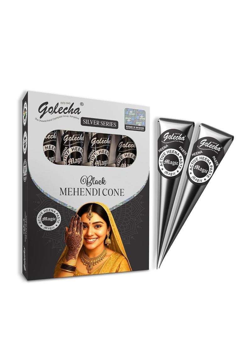 Golecha Silver Series Black Mehendi Cones 4 Cones Per Box Pack of 6 - Indya