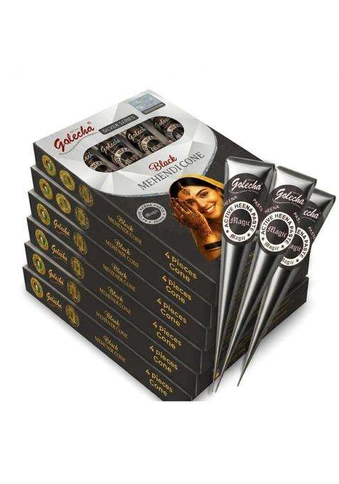 Golecha Silver Series Black Mehendi Cones 4 Cones Per Box Pack of 6