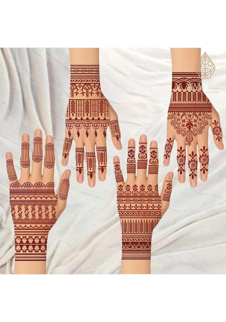 Amyras Black 4 Combo with 2 Henna Cones Included Designer Mehndi Hand Henna Tattoo Stickers - Indya