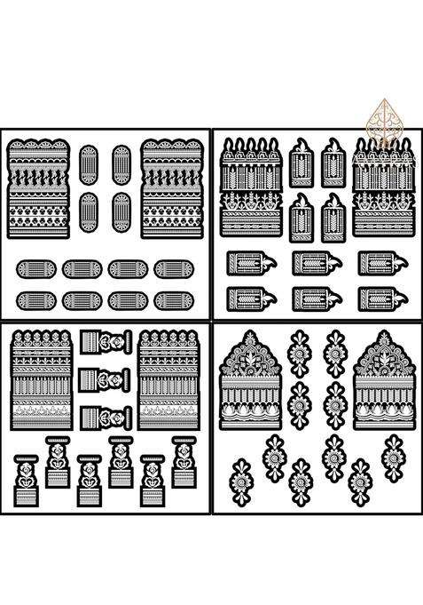 Amyras Black 4 Combo with 2 Henna Cones Included Designer Mehndi Hand Henna Tattoo Stickers