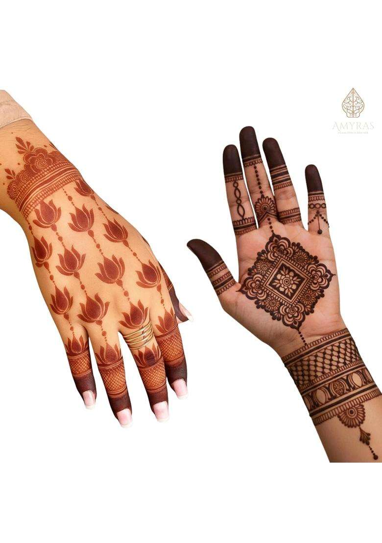 Amyras Black Extra Large Mehndi Hand Henna Tattoo Stickers Bridal Designer Temporary Henna Mehndi Tattoos - Indya