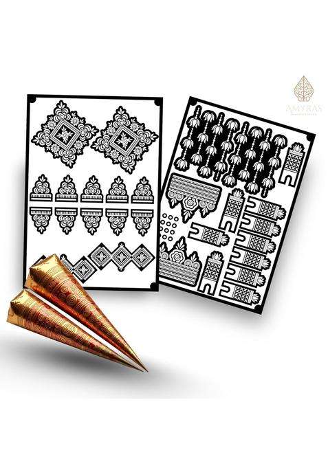 Amyras Black Extra Large Mehndi Hand Henna Tattoo Stickers Bridal Designer Temporary Henna Mehndi Tattoos