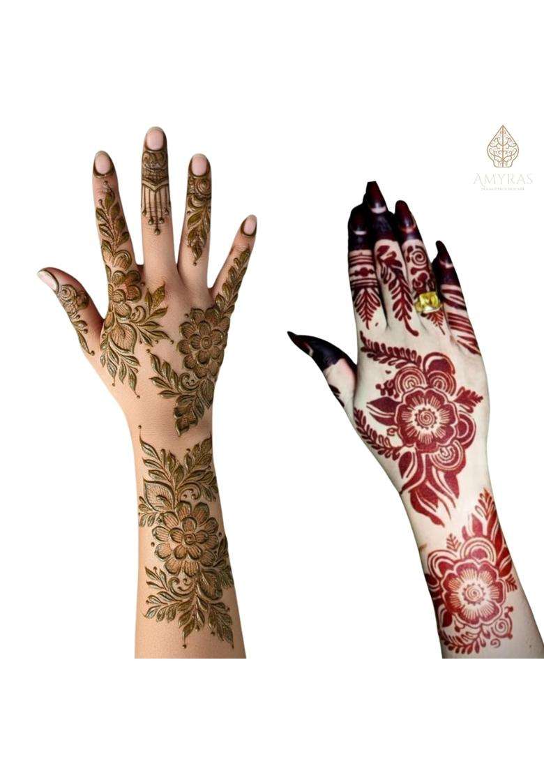 Amyras Black Extra Large Mehndi Hand Henna Tattoo Stickers for Women and Girls - Indya