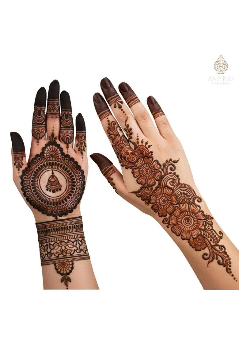 Amyras Black Extra Large Bridal Mehndi Hand Henna Tattoo Stickers - Indya