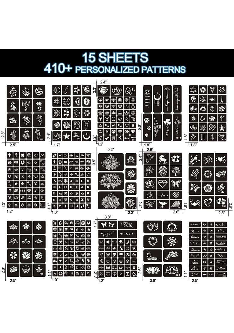 Ivanas Henna Temporary Tattoo Stencil Templates Kit Black M D10 Pack of 24 - Indya