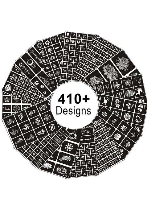 Ivanas Henna Temporary Tattoo Stencil Templates Kit Black M D10 Pack of 24