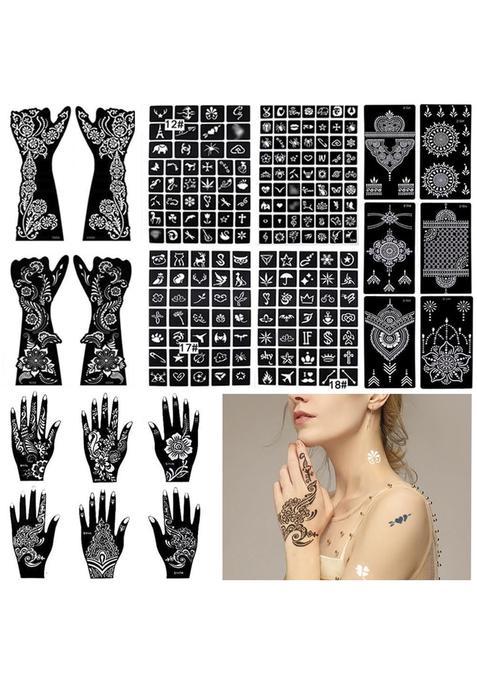 Tiebeauty 20 Sheets Henna Stencils Glitter Tattoo Kit 191Pcs Arabian Temporary Tattoo Stencils Tattoo Stickers