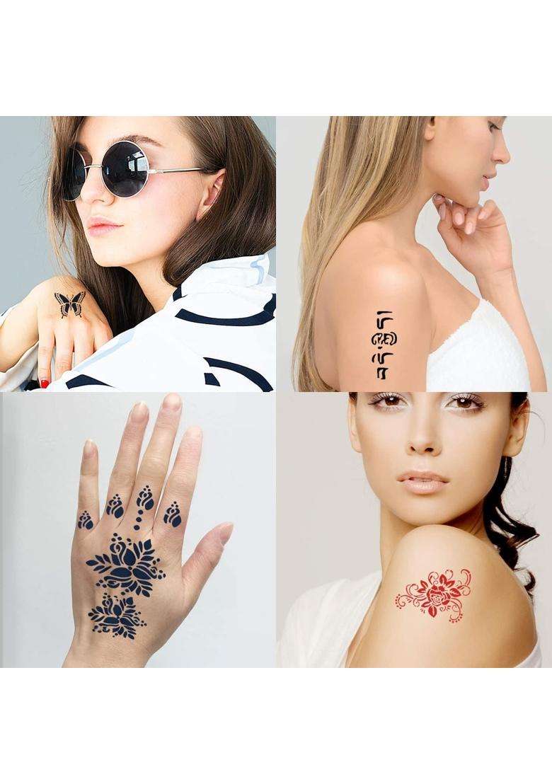 Ivanas Henna Temporary Tattoo Stencil Templates Kit Black M D6 Pack of 24 - Indya