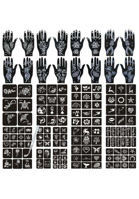Ivanas Henna Temporary Tattoo Stencil Templates Kit Black M D6 Pack of 24