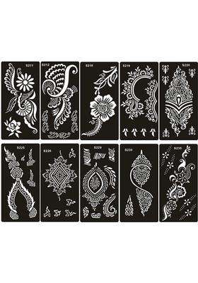 Xmasir Airbrush Henna Tattoo Stencil for Women Hand Finger Face Body Painting Kids Glitter Tattoo Pack of 10