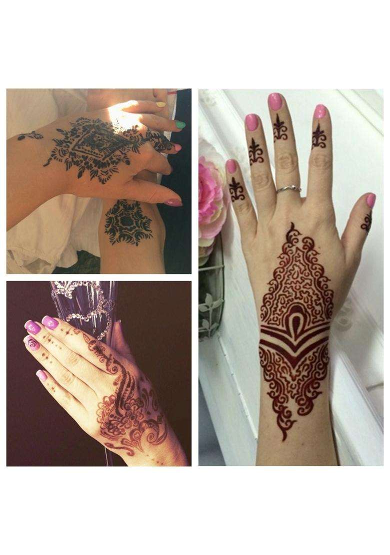 Xmasir Airbrush Henna Tattoo Stencil for Women Hand Finger Face Body Painting Kids Glitter Tattoo Pack of 10 - Indya