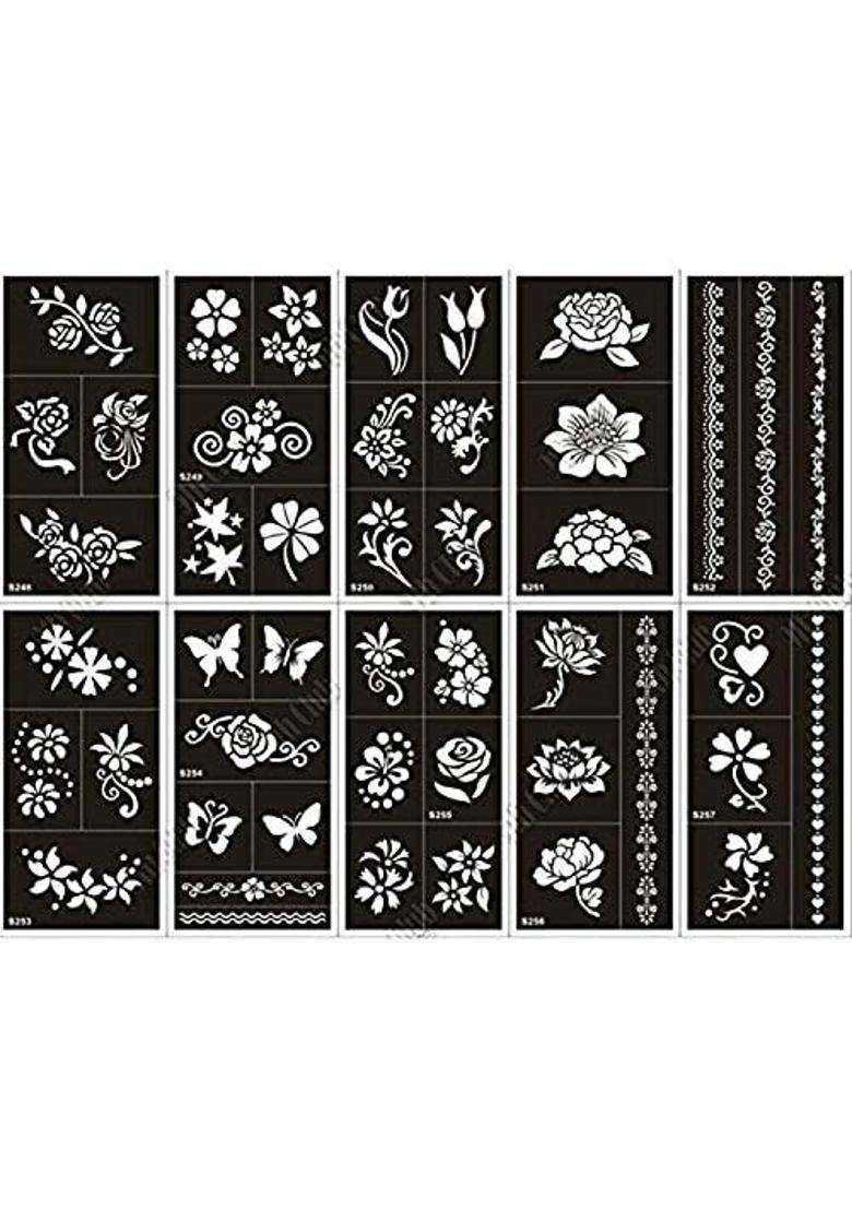 Xmasir 10 Sheet Henna Tattoo Stencil Kit for Women Body Art - Indya