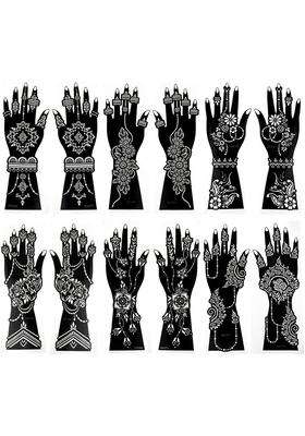 Ivanas Henna Temporary Tattoo Stencil Templates Kit Black M D9 Pack of 12