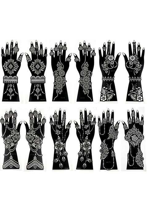 Ivanas Henna Temporary Tattoo Stencil Templates Kit Black M D9 Pack of 12