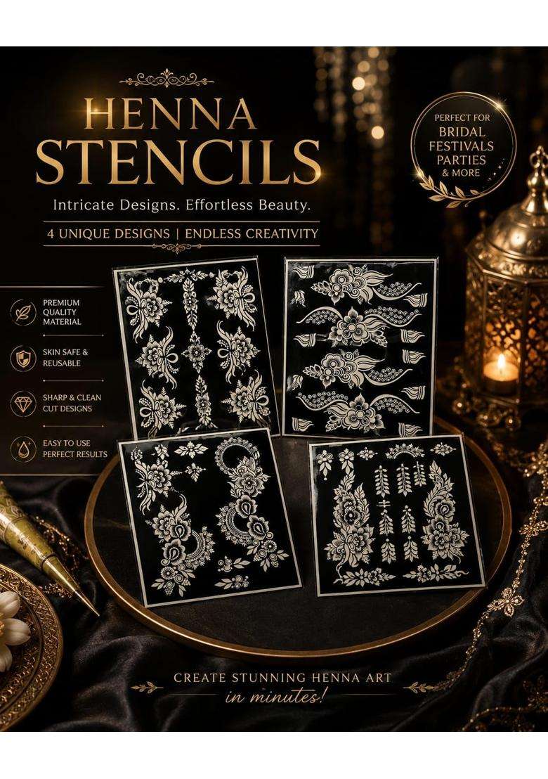 Arabic Mehendi Stencil Reusable Henna Tattoo Templates Pack of 4 - Indya