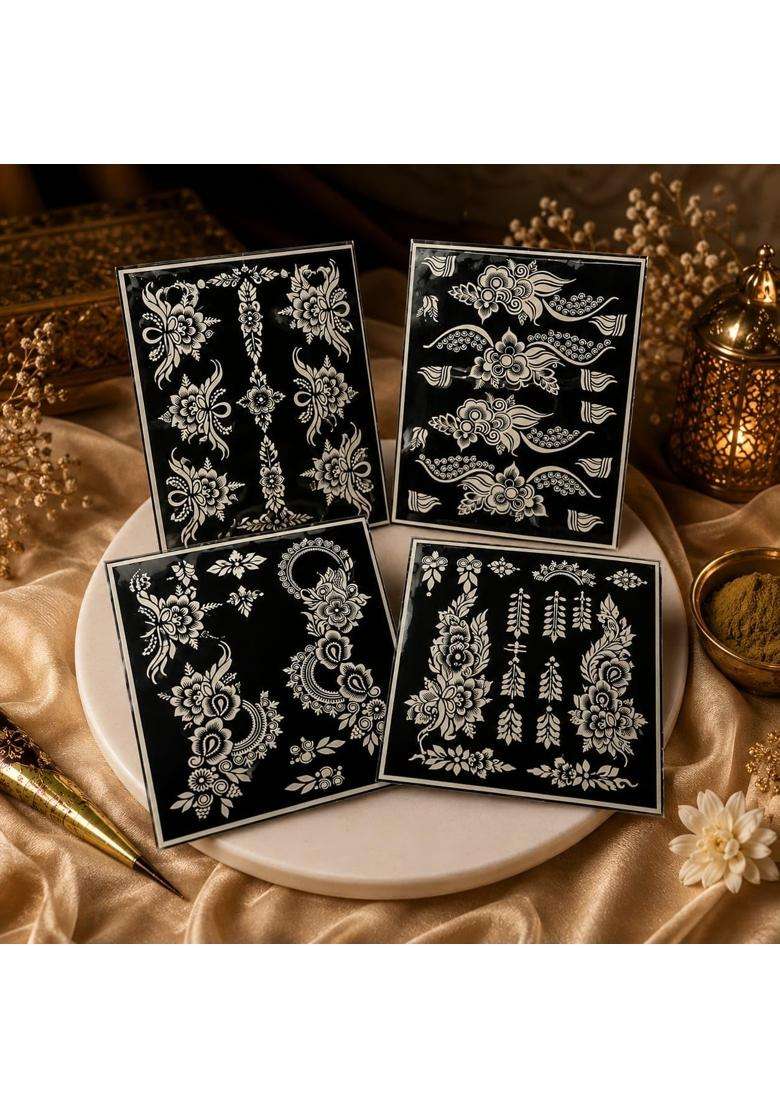 Arabic Mehendi Stencil Reusable Henna Tattoo Templates Pack of 4 - Indya