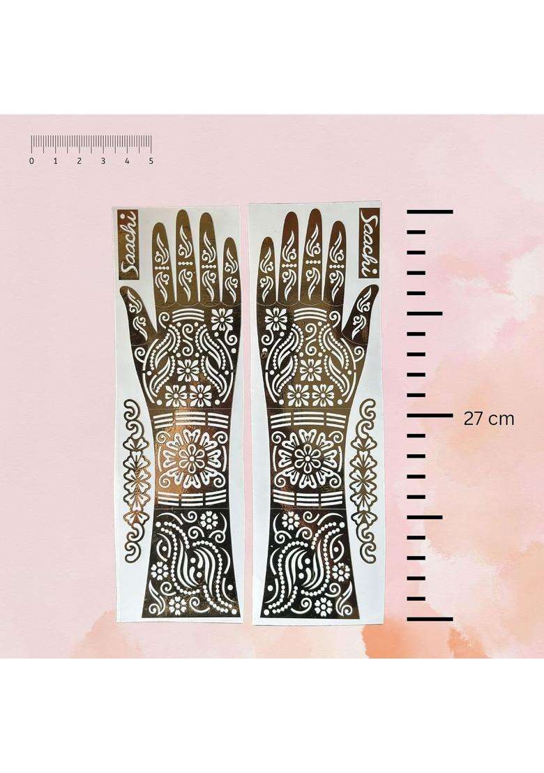 Haldi Mehendi Shaadi 6 Pairs 27 CM Length Full Hand Henna Mehndi Hand Stencil Template - Indya