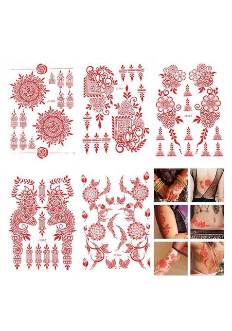 Maycreate 5 Sheets Red Mehndi Temporary Tattoo Stickers Henna Designs