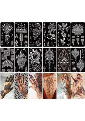 Ivanas Henna Temporary Tattoo Stencil Templates Kit Black M D7 Pack of 12