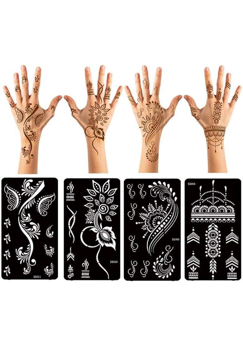 Ivanas Henna Temporary Tattoo Stencil Templates Kit Black M D7 Pack of 12 - Indya