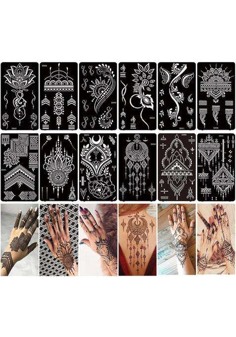Ivanas Henna Temporary Tattoo Stencil Templates Kit Black M D7 Pack of 12