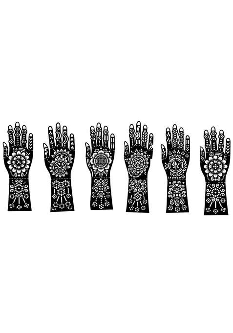 Black Floral Mehndi Stencil Set Reusable Henna Design Templates for Hands Pack of 12