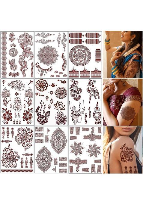 Maycreate Brown Mandala Henna Tattoo Stickers 9 Sheets Waterproof Body Tattoos