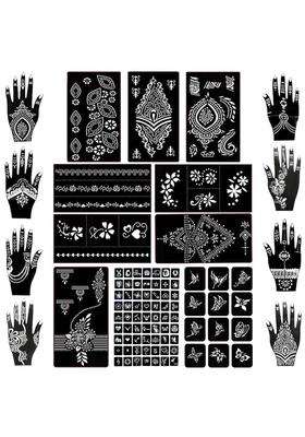 Ivanas Henna Temporary Tattoo Stencil Templates Kit Black M D3 Pack of 24