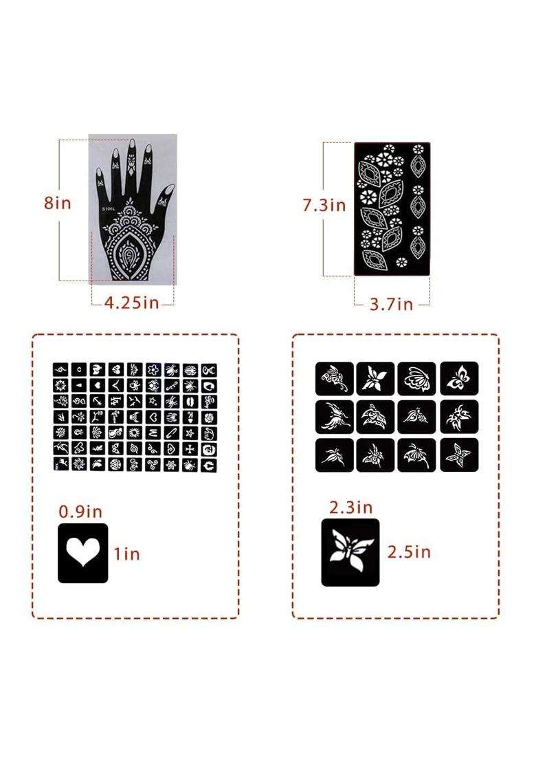 Ivanas Henna Temporary Tattoo Stencil Templates Kit Black M D3 Pack of 24 - Indya