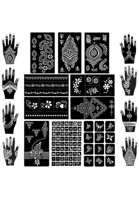 Ivanas Henna Temporary Tattoo Stencil Templates Kit Black M D3 Pack of 24