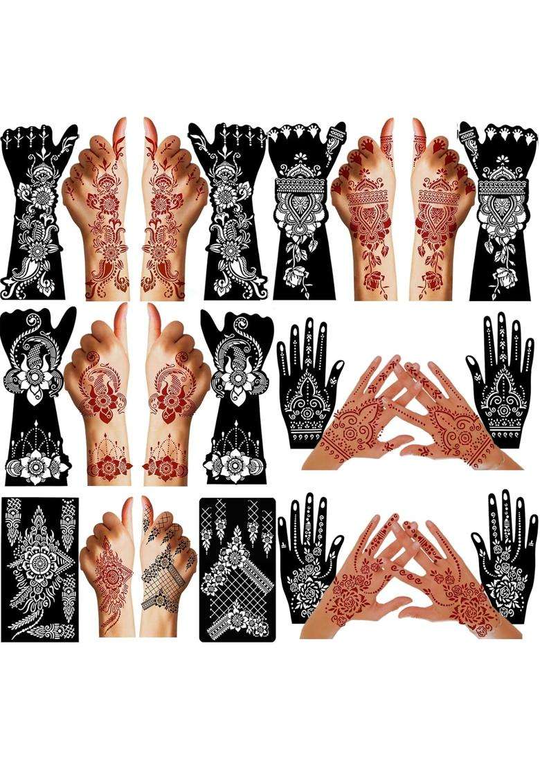Ivanas Qstohena 12 Sheets Large Henna Tattoo Stencils Kit - Indya