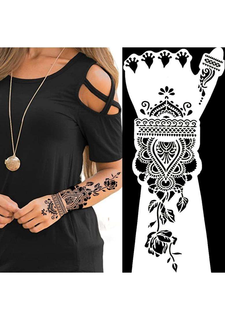 Ivanas Qstohena 12 Sheets Large Henna Tattoo Stencils Kit - Indya