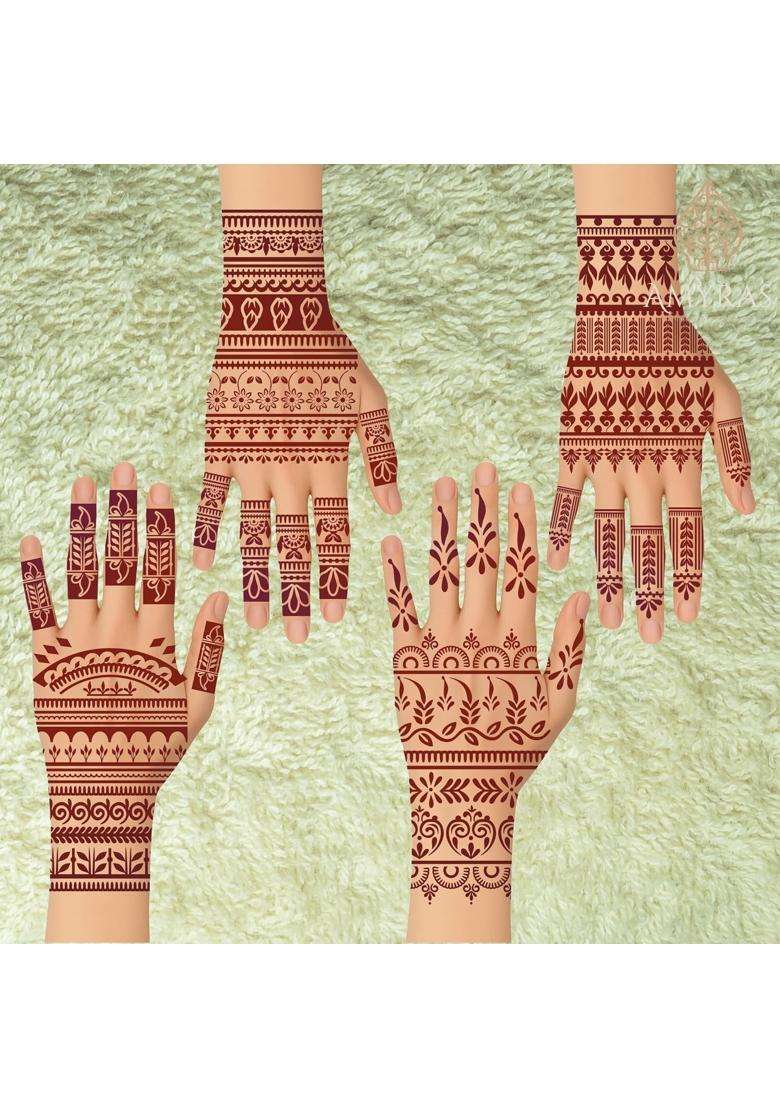 Amyras Black 4 Combo Designer Mehndi Hand Henna Tattoo Stickers - Indya