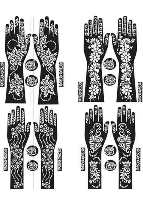 Black Mehndi Sticker for Hands and Feet Henna Design Stickers for Women Girls Set of 4