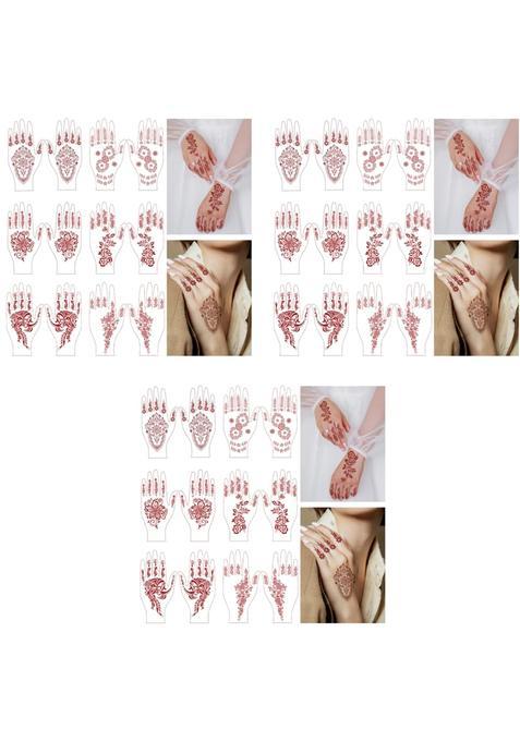Maycreate Henna Mehendi Tattoo Stickers Red Floral Temporary 6 Sheets 18 P