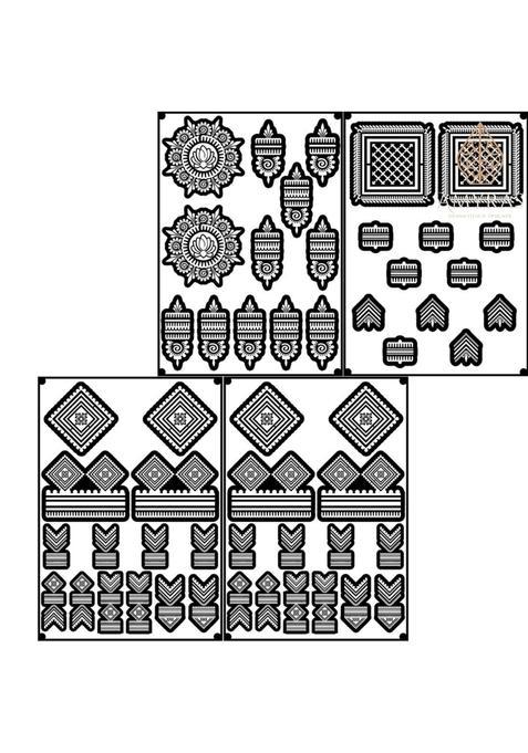 Amyras Black 4 Combo Super Deluxe Mehndi Hand Henna Tattoo Stickers 4 Combo Pack