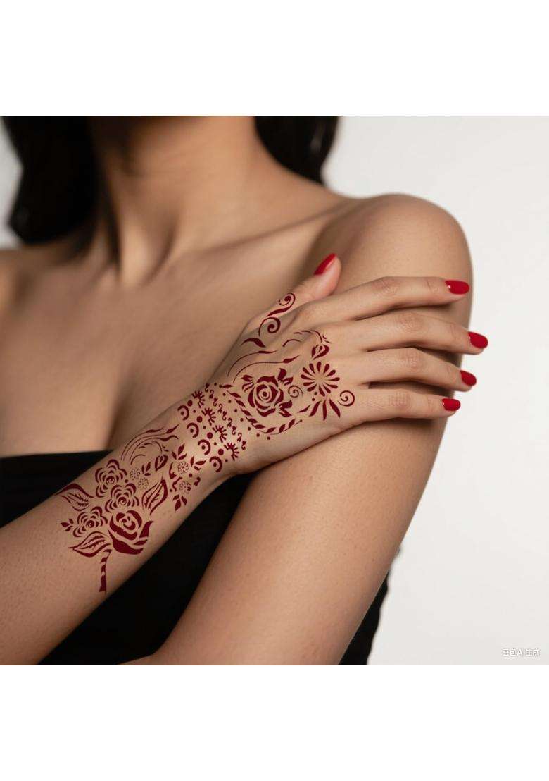 Mkhtoqe Large Henna Stencil Sheets for Arms Reusable Floral Tattoo Stencils for Left and Right Hand - Indya