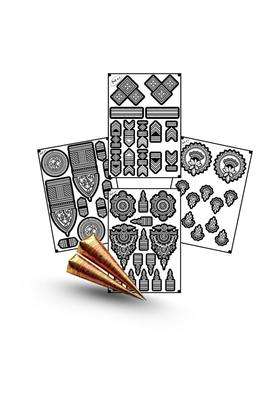 Amyras Black 4 Combo with 2 Henna Cones Included Super Deluxe Mehndi Hand Tattoo Sticker Pack