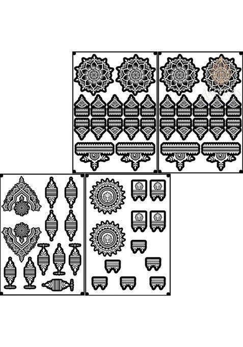 Amyras Black 4 Combo Super Deluxe Mehndi Hand Henna Tattoo Stickers 4 Combo Pack