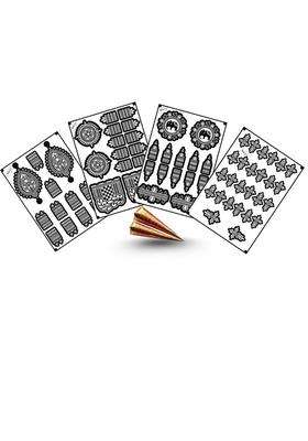 Amyras Black 4 Combo with 2 Henna Cones Included 2 Cones Included Super Deluxe Mehndi Hand Tattoo Sticker Pack