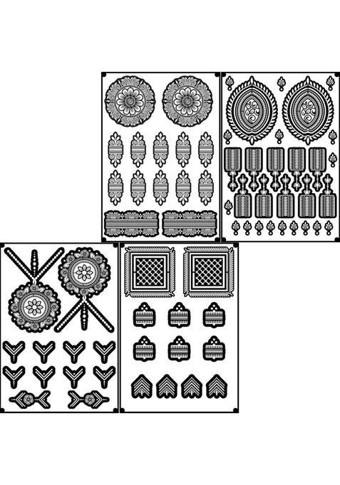 Amyras Black 4 Combo with 2 Henna Cones Included Super Deluxe Mehndi Hand Tattoo Sticker Pack Long Lasting