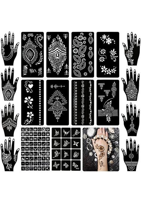 Ivanas Henna Temporary Tattoo Stencil Templates Kit Black M D5 Pack of 24