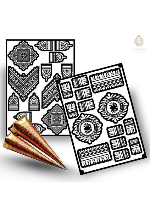 Amyras Black Extra Large Mehndi Hand Henna Tattoo Stickers for Women and Girls