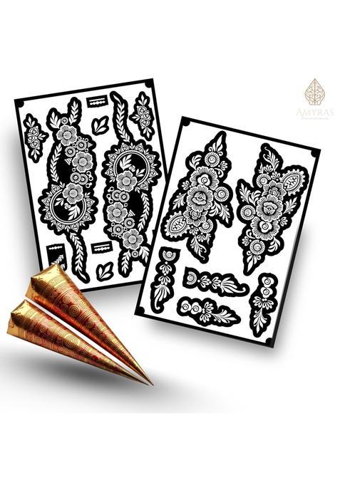 Amyras Black Extra Large Mehndi Hand Henna Tattoo Stickers for Women and Girls