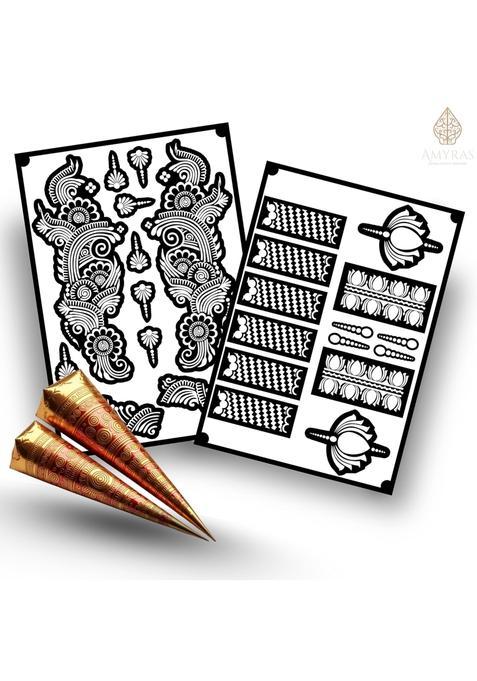 Amyras Black Temporary Bridal Mehndi Hand Henna Tattoo Stickers Extra Large Designer Mehndi Hand Tattoos