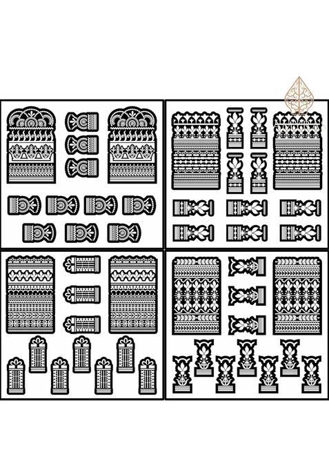 Amyras Black 4 Combo with 2 Henna Cones Included Designer Mehndi Hand Henna Tattoo Stickers